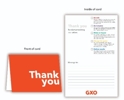 GXO Branded Thank you Cards. Set of 25